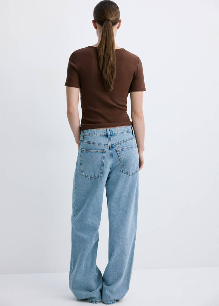 Lace trim top — Brown