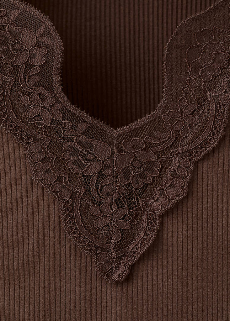 Lace trim top — Brown