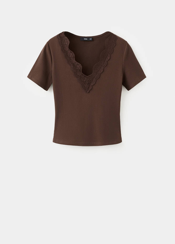 Lace trim top — Brown