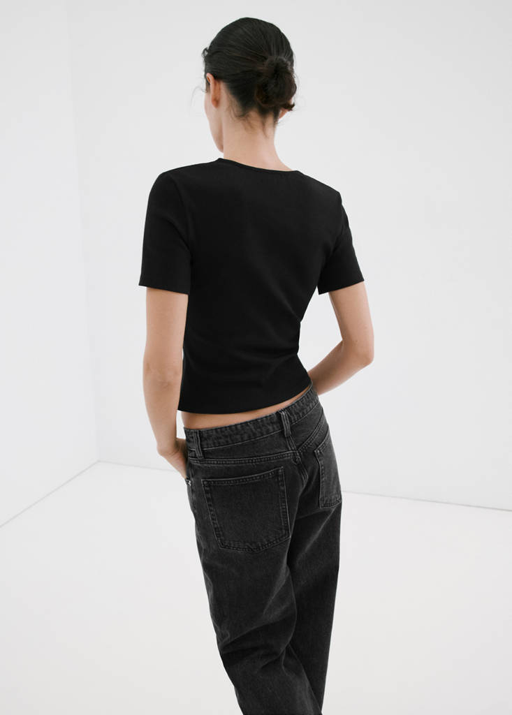 Lace trim top — Black