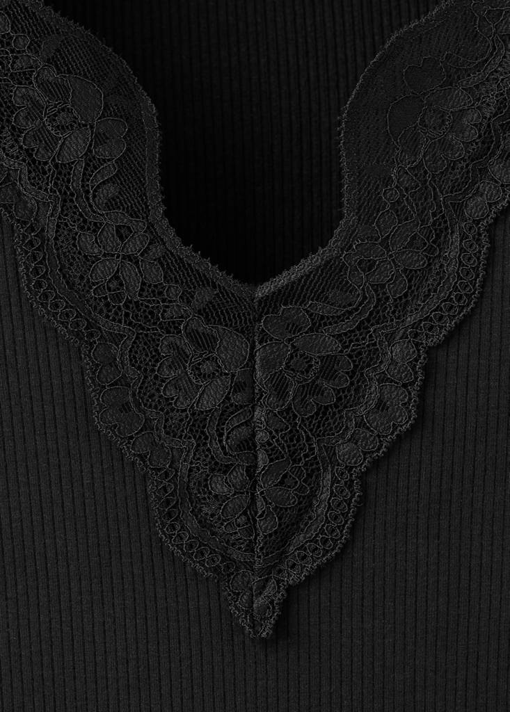 Lace trim top — Black