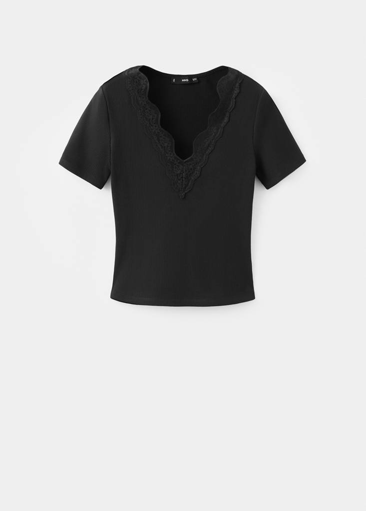 Lace trim top — Black