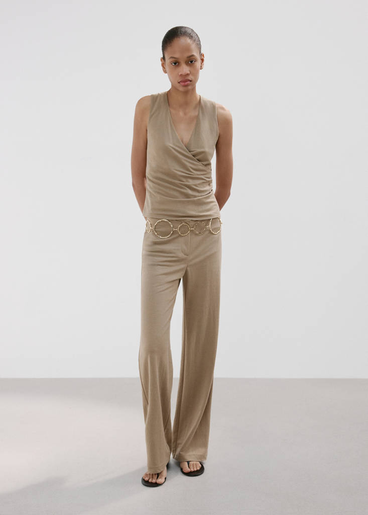 Ruched wrap top — Medium Brown