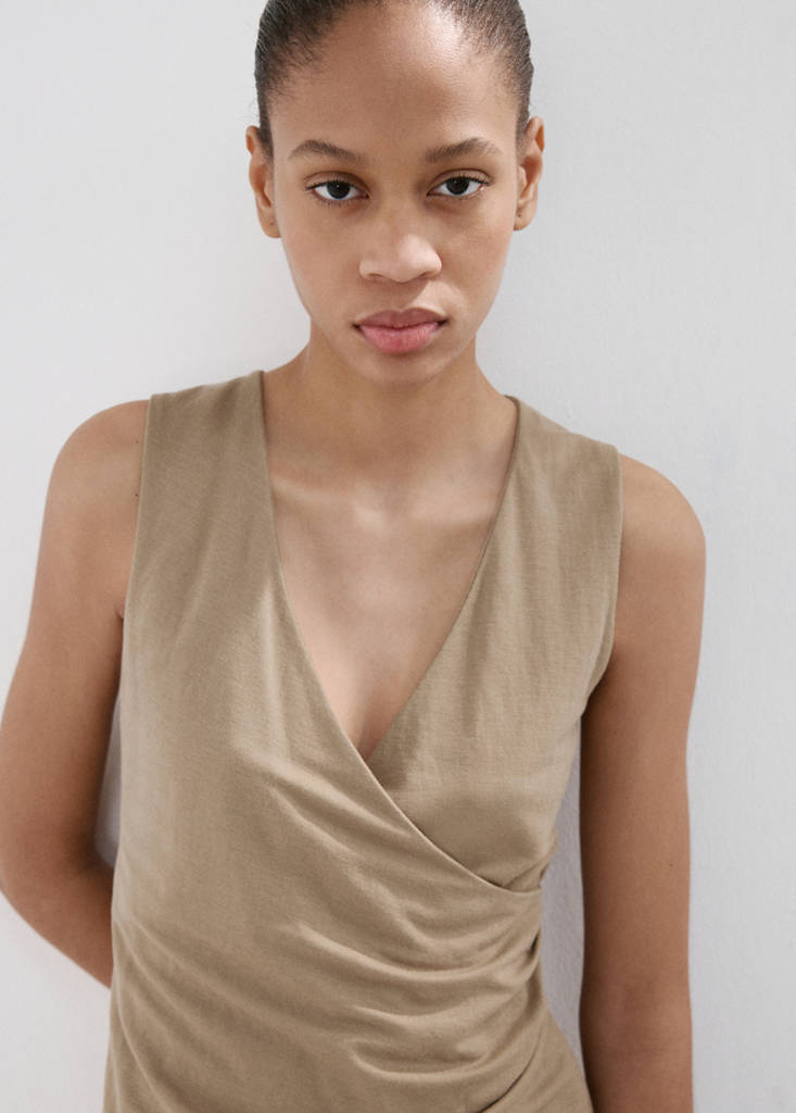 Ruched wrap top — Medium Brown