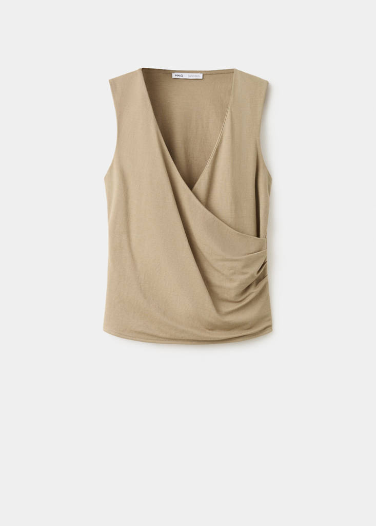 Ruched wrap top — Medium Brown