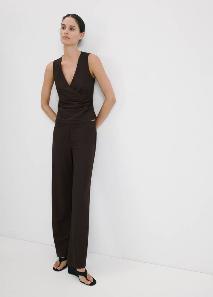 Ruched wrap top — Brown