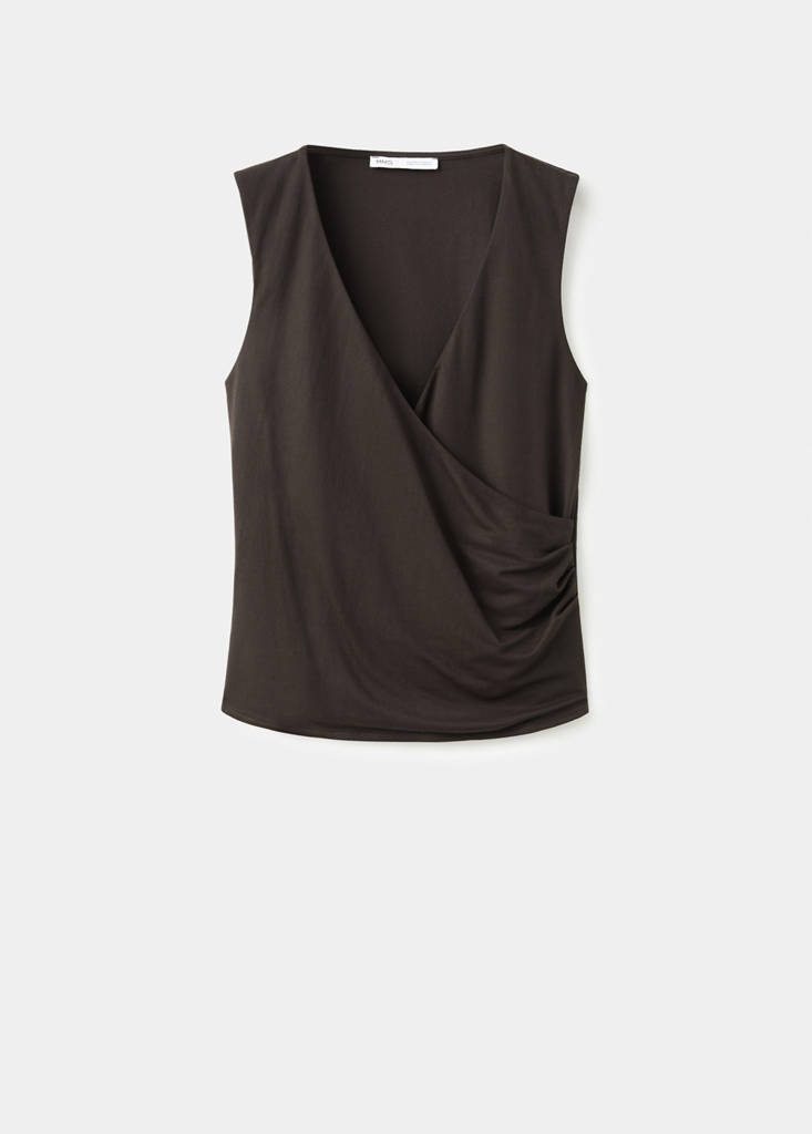 Ruched wrap top — Brown
