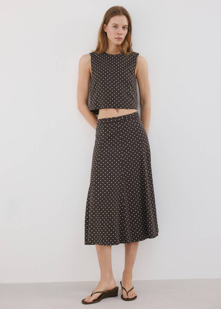 Linen polka dot top — Black
