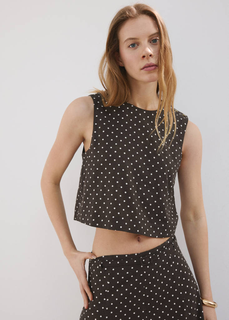 Linen polka dot top — Black