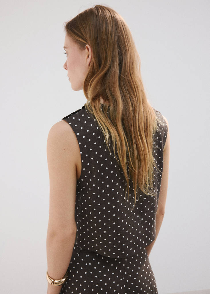 Linen polka dot top — Black