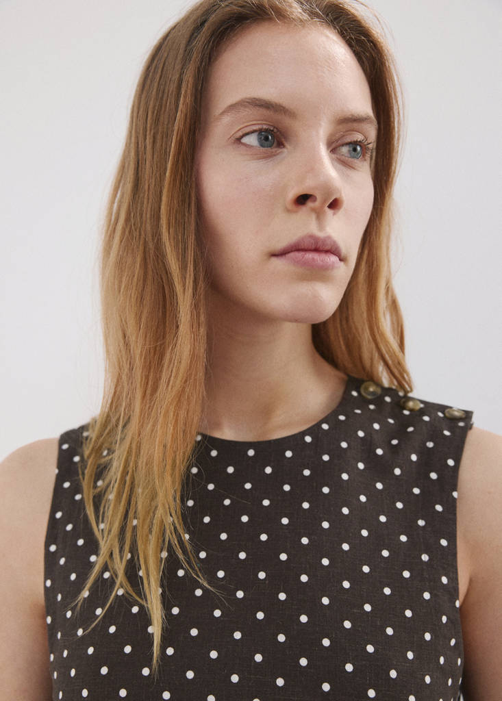 Linen polka dot top — Black