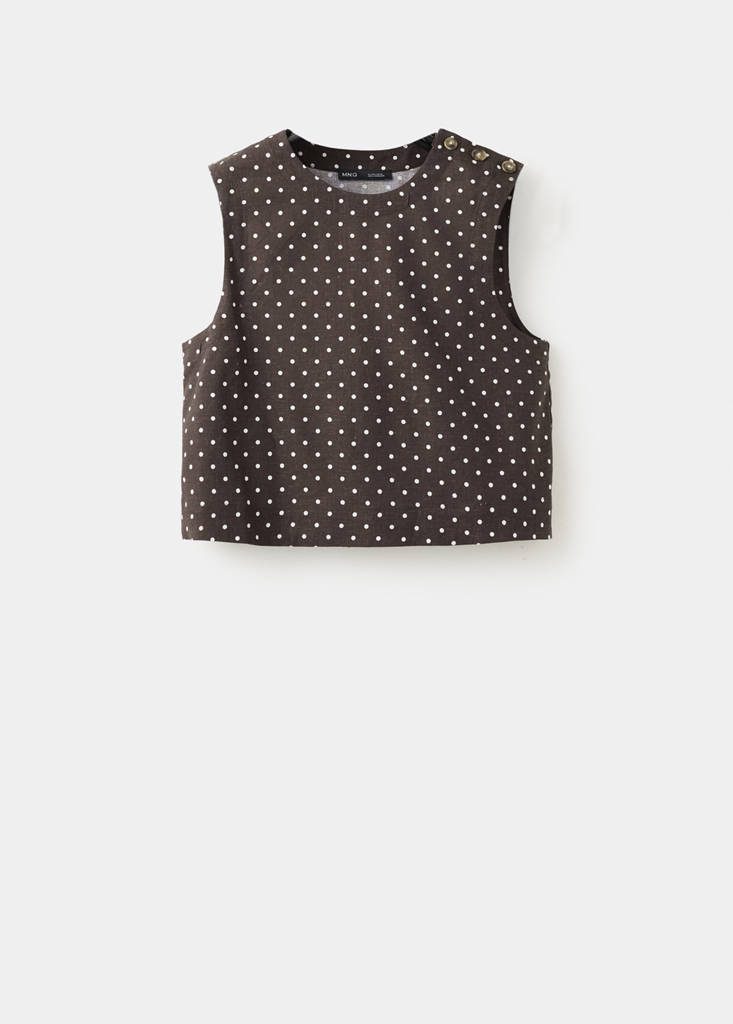 Linen polka dot top — Black