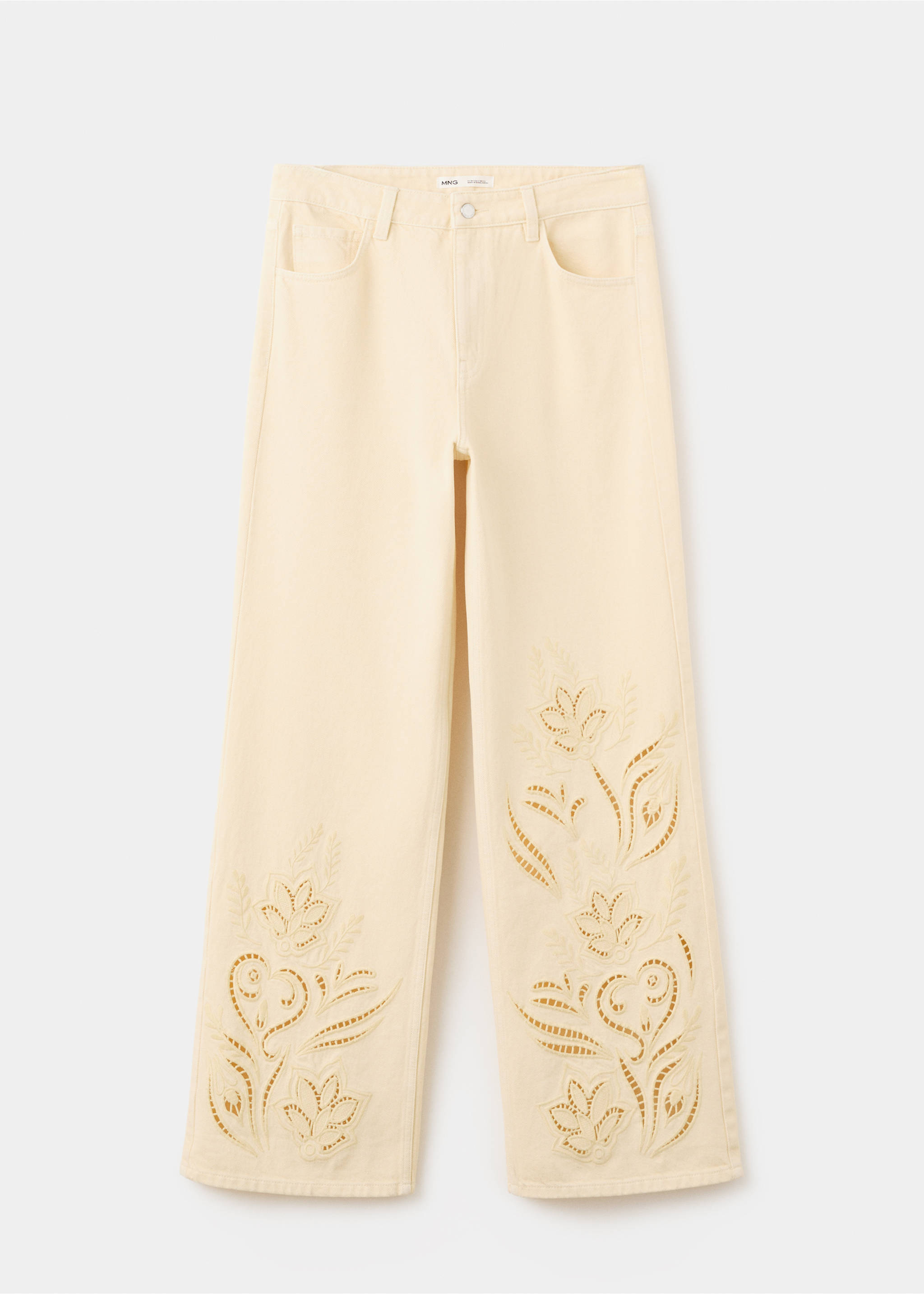 Embroidered cut-out straight jeans - Article without model, Vanilla. Ref: 27017157-00.