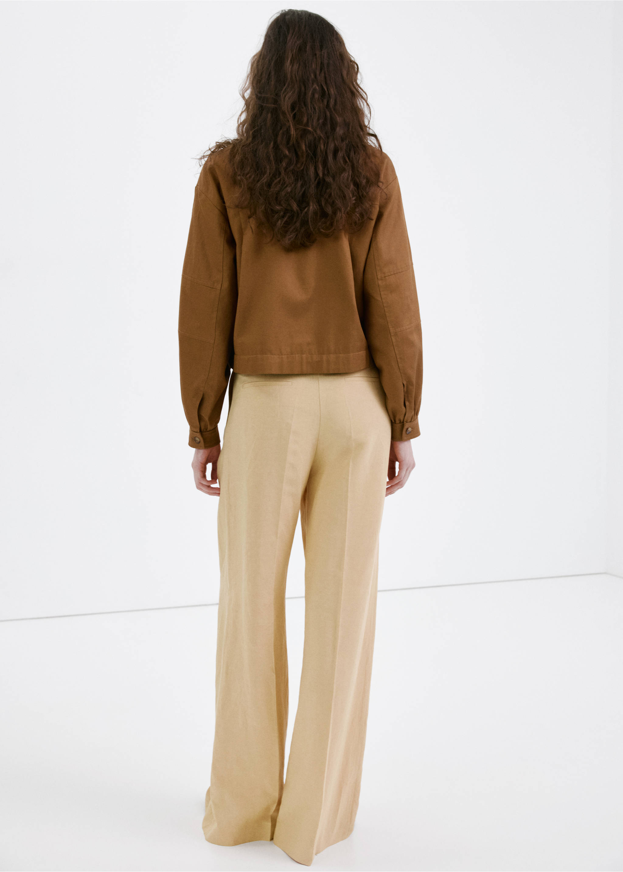 Straight mid-rise trousers - Reverse of the article, Mustard. Ref: 27017159-00.