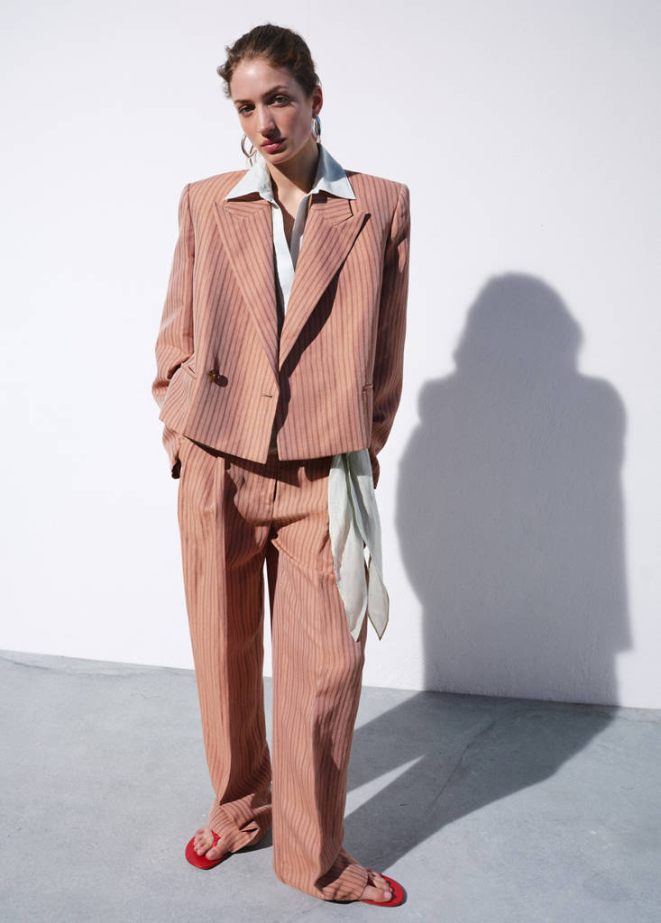 Striped linen suit trousers — Pink