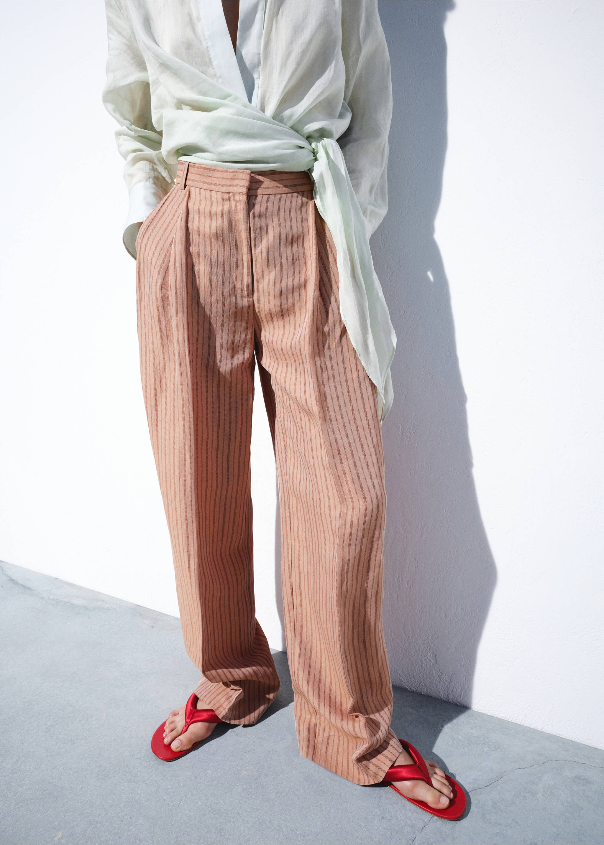 Striped linen suit trousers - Medium plane, Pink. Ref: 27017160-00.