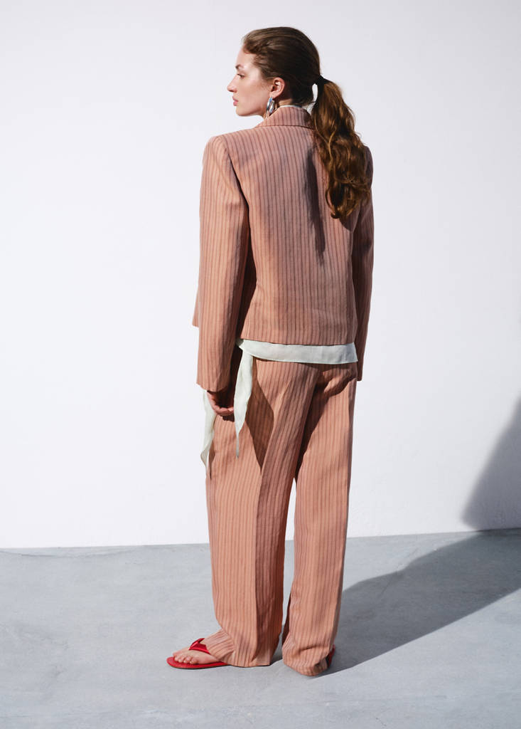 Striped linen suit trousers — Pink