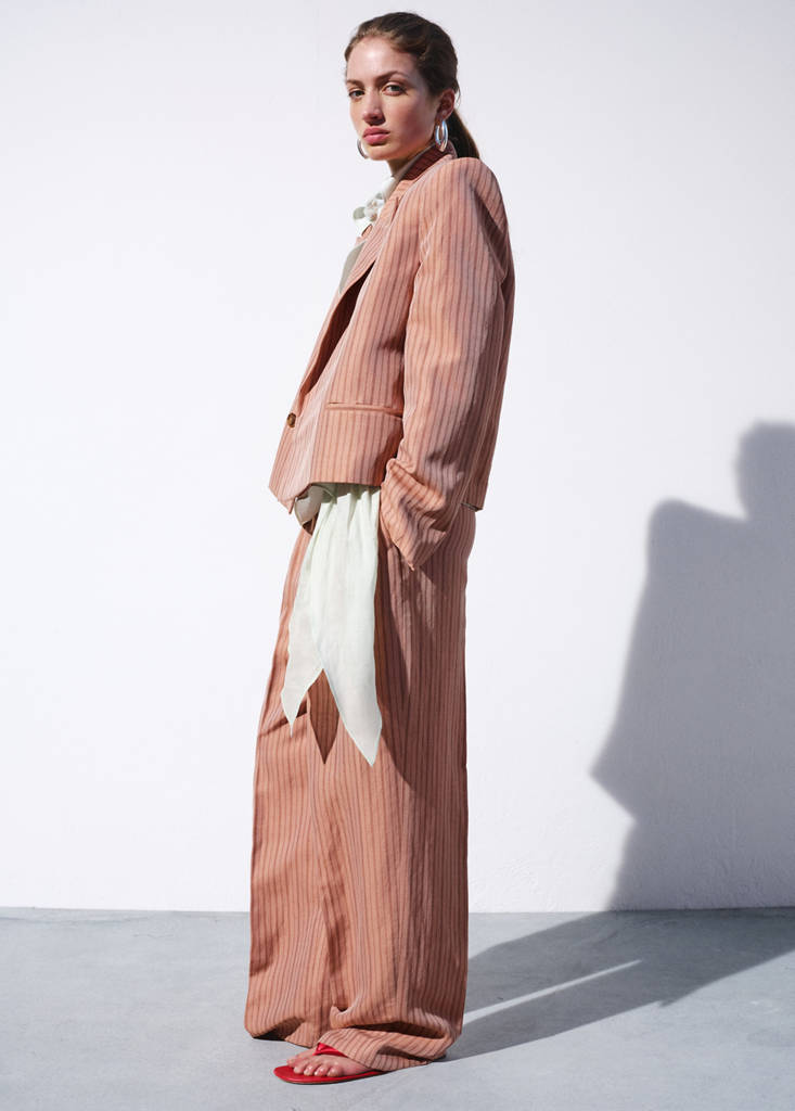 Striped linen suit trousers — Pink