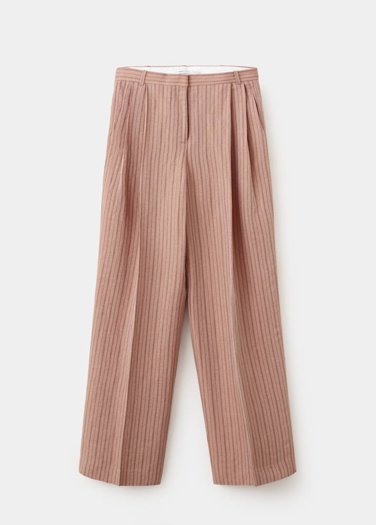 Striped linen suit trousers — Pink