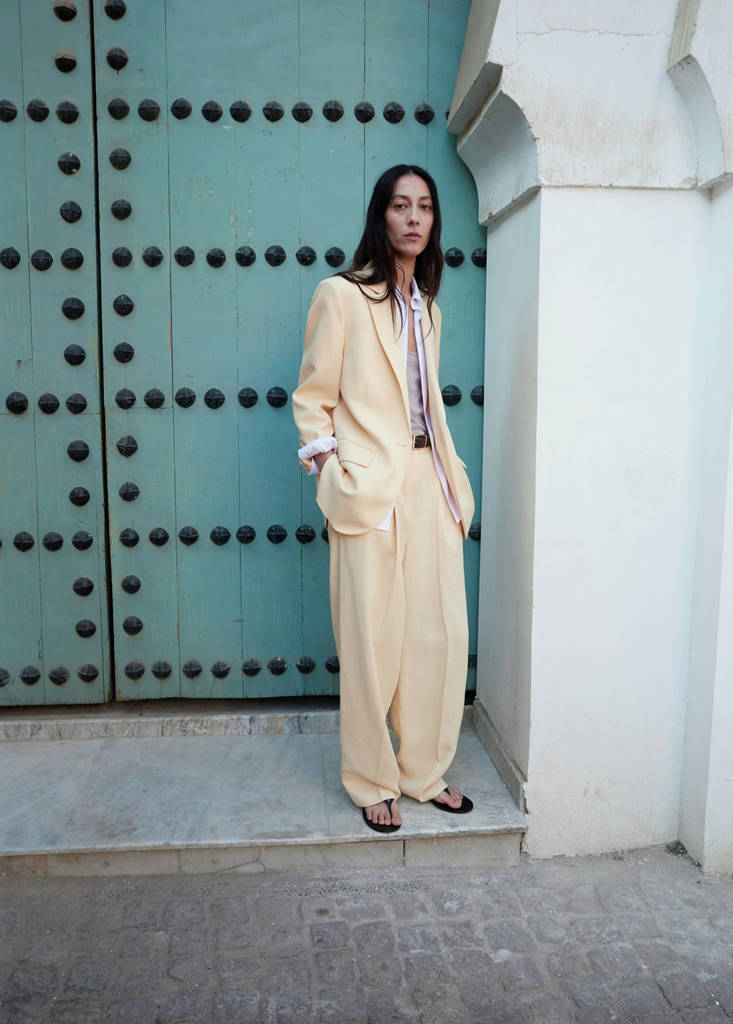 Straight linen-blend trousers — Yellow