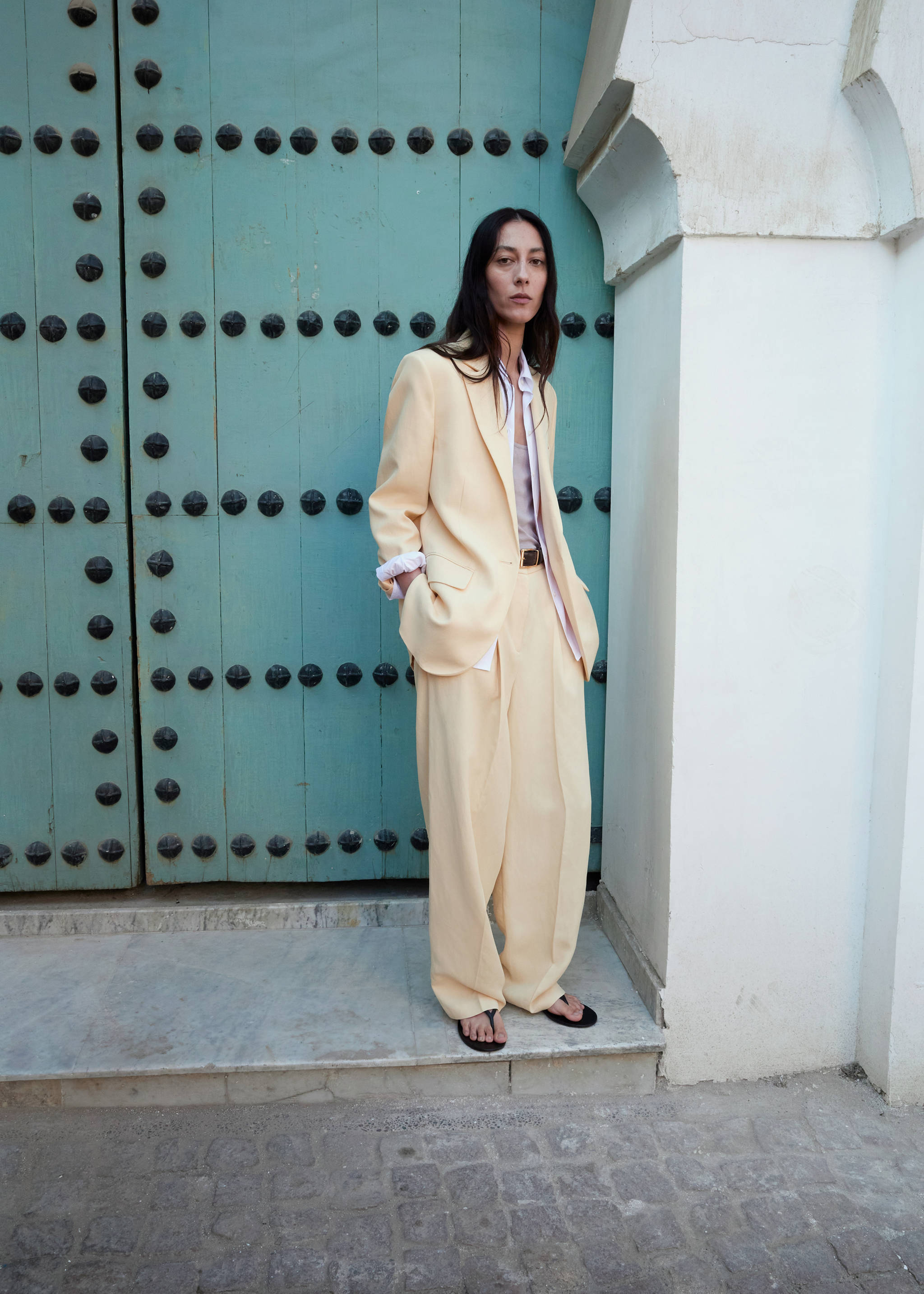 Straight linen-blend trousers - General plane