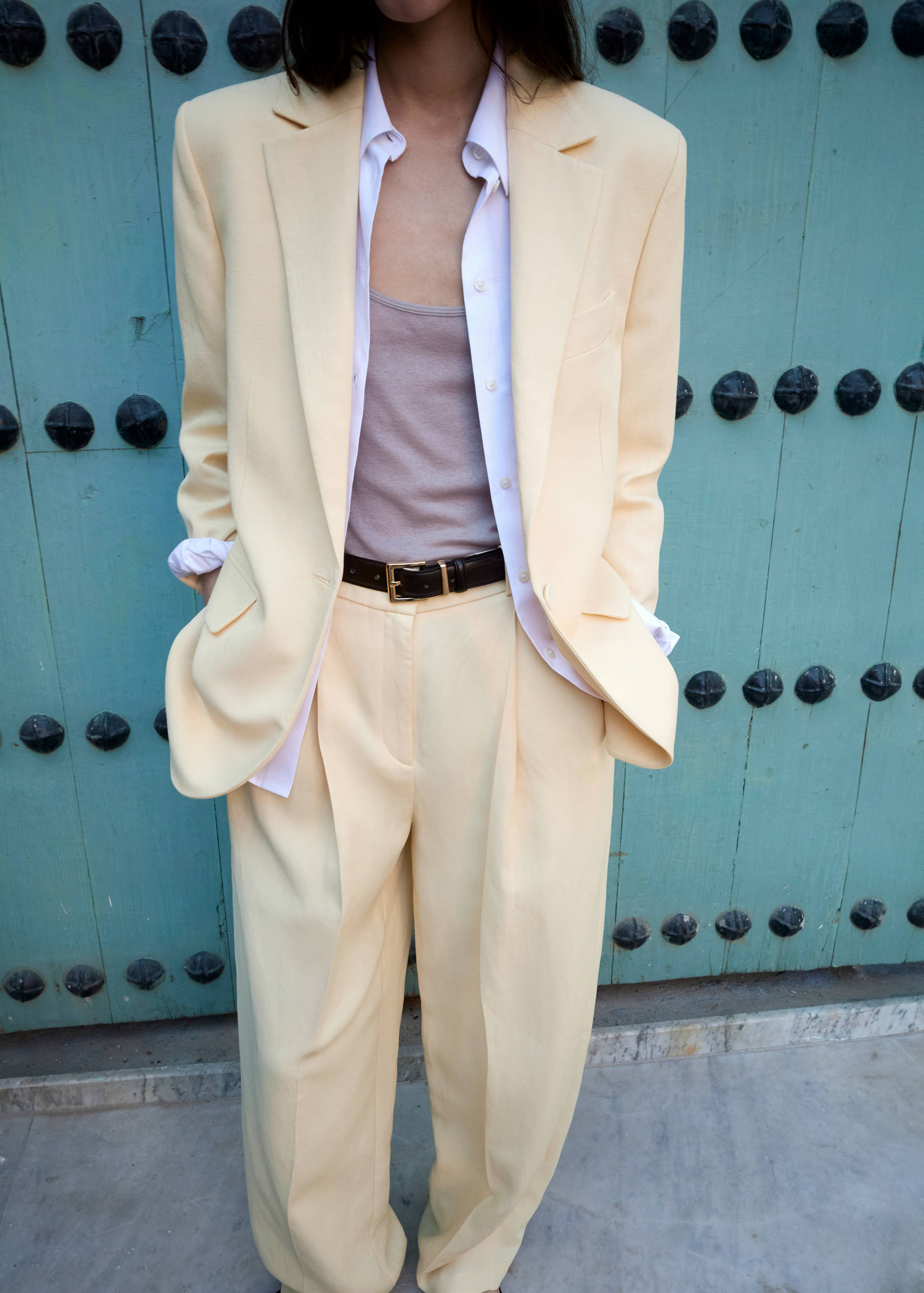 Straight linen-blend trousers - Medium plane