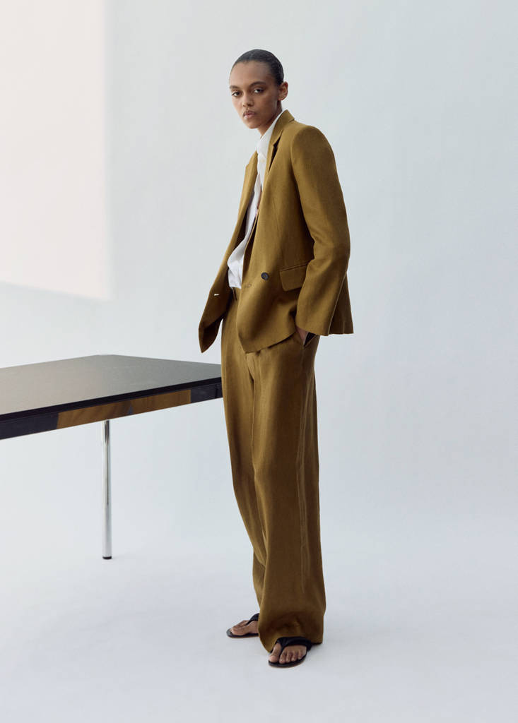 Straight-fit linen suit trousers — Olive Green