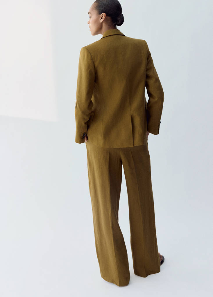 Straight-fit linen suit trousers — Olive Green