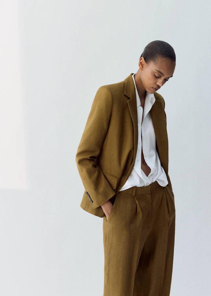 Straight-fit linen suit trousers — Olive Green