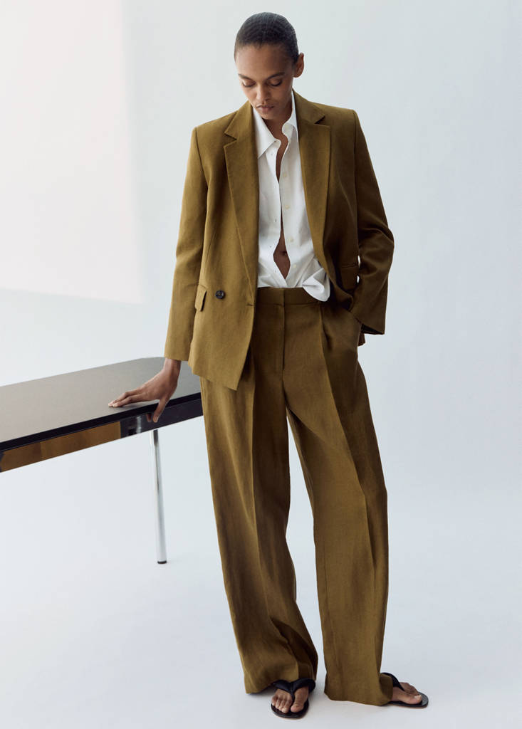 Straight-fit linen suit trousers — Olive Green