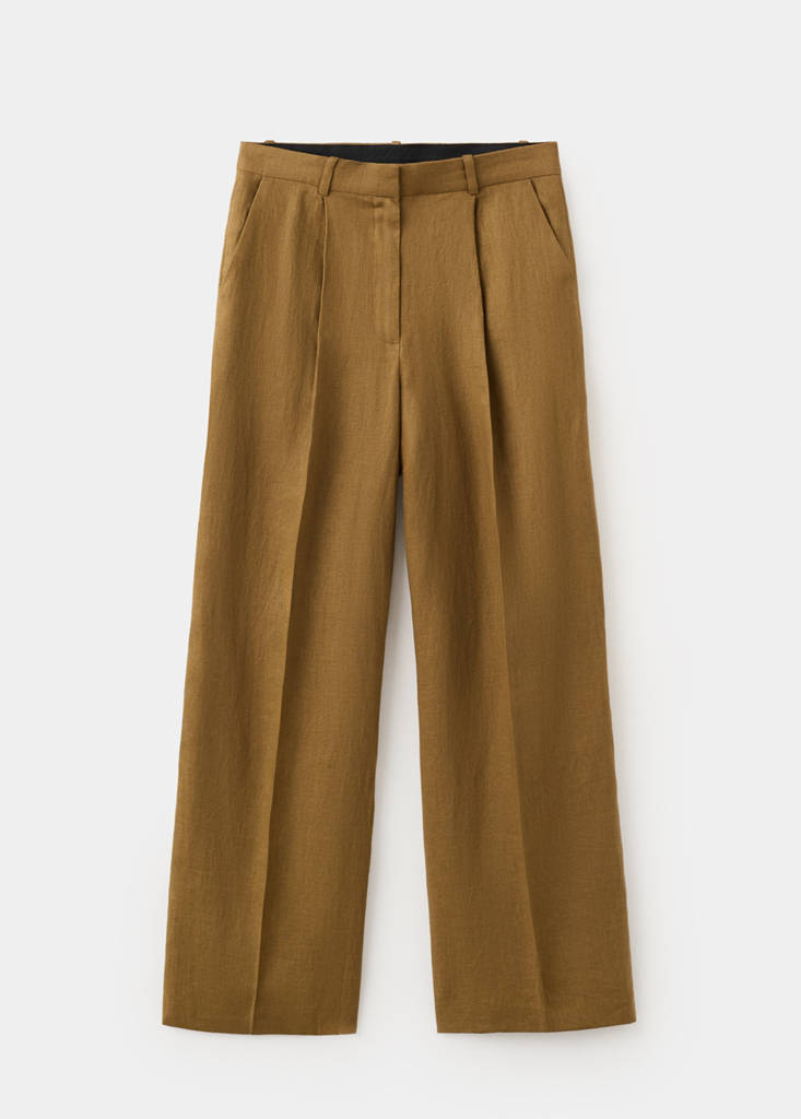 Straight-fit linen suit trousers — Olive Green