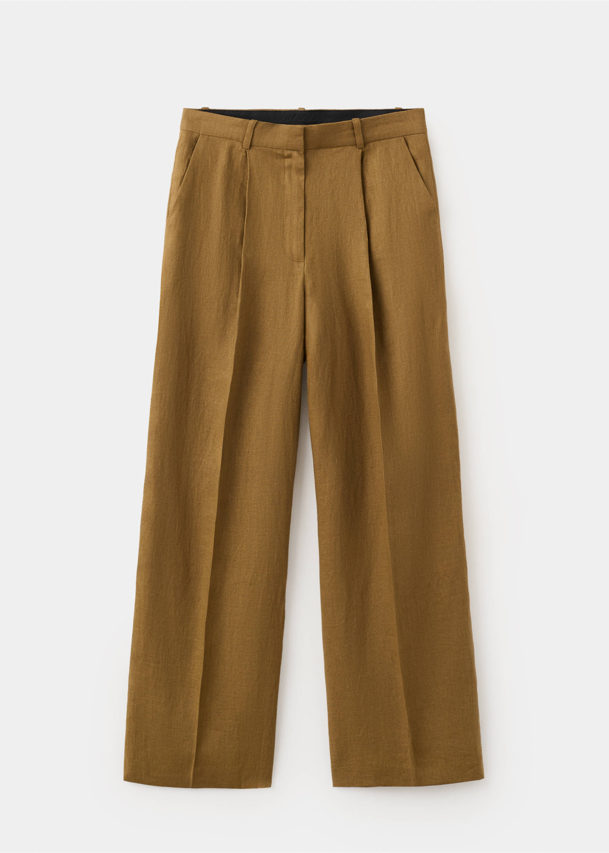 Pantalon costume droit lin - Article sans modèle, Olive. Ref: 27017162-00.
