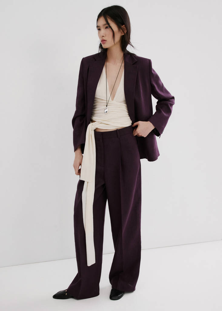 Straight-fit linen suit trousers — Purple
