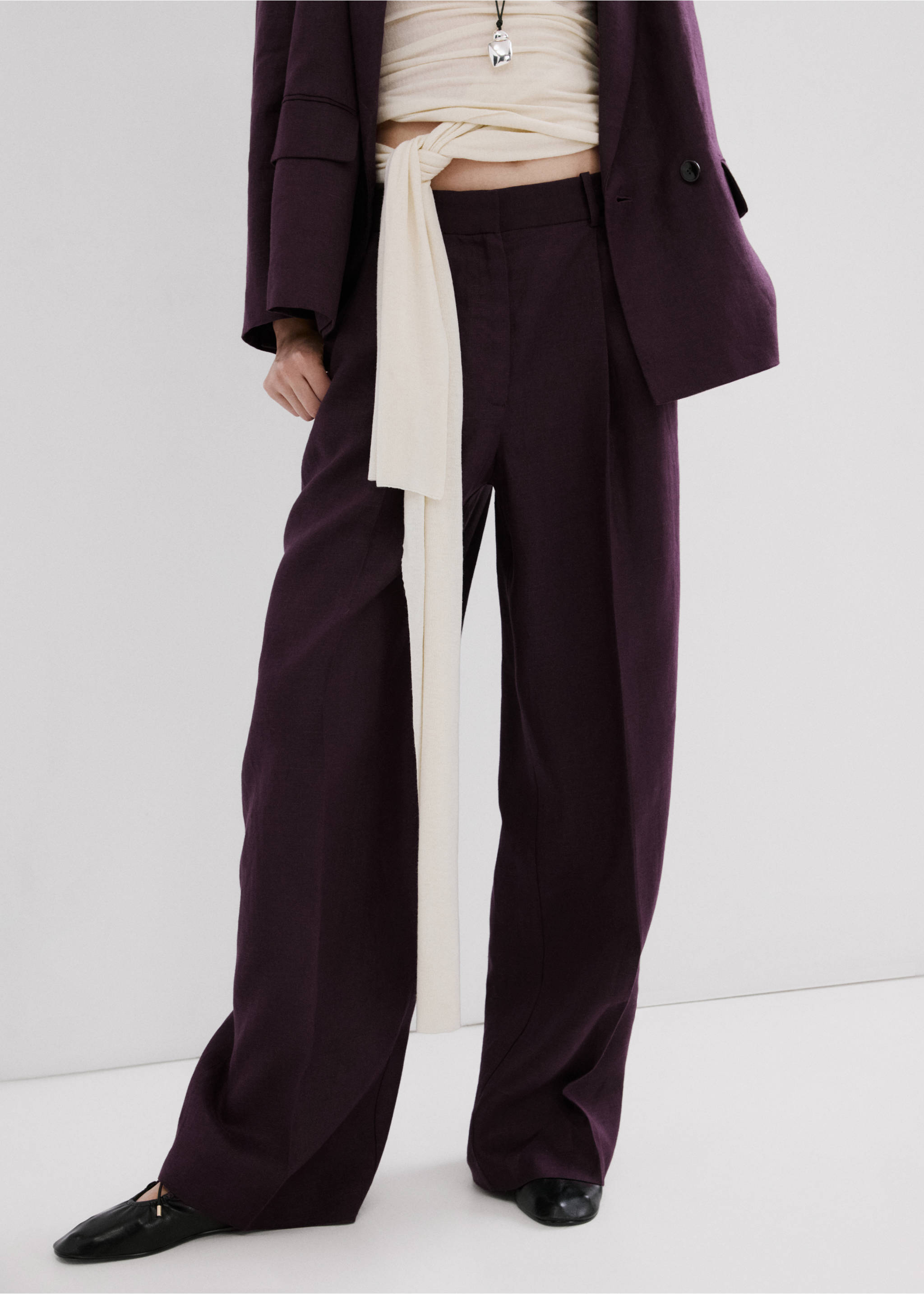 Straight-fit linen suit trousers - Medium plane, Purple. Ref: 27017162-00.
