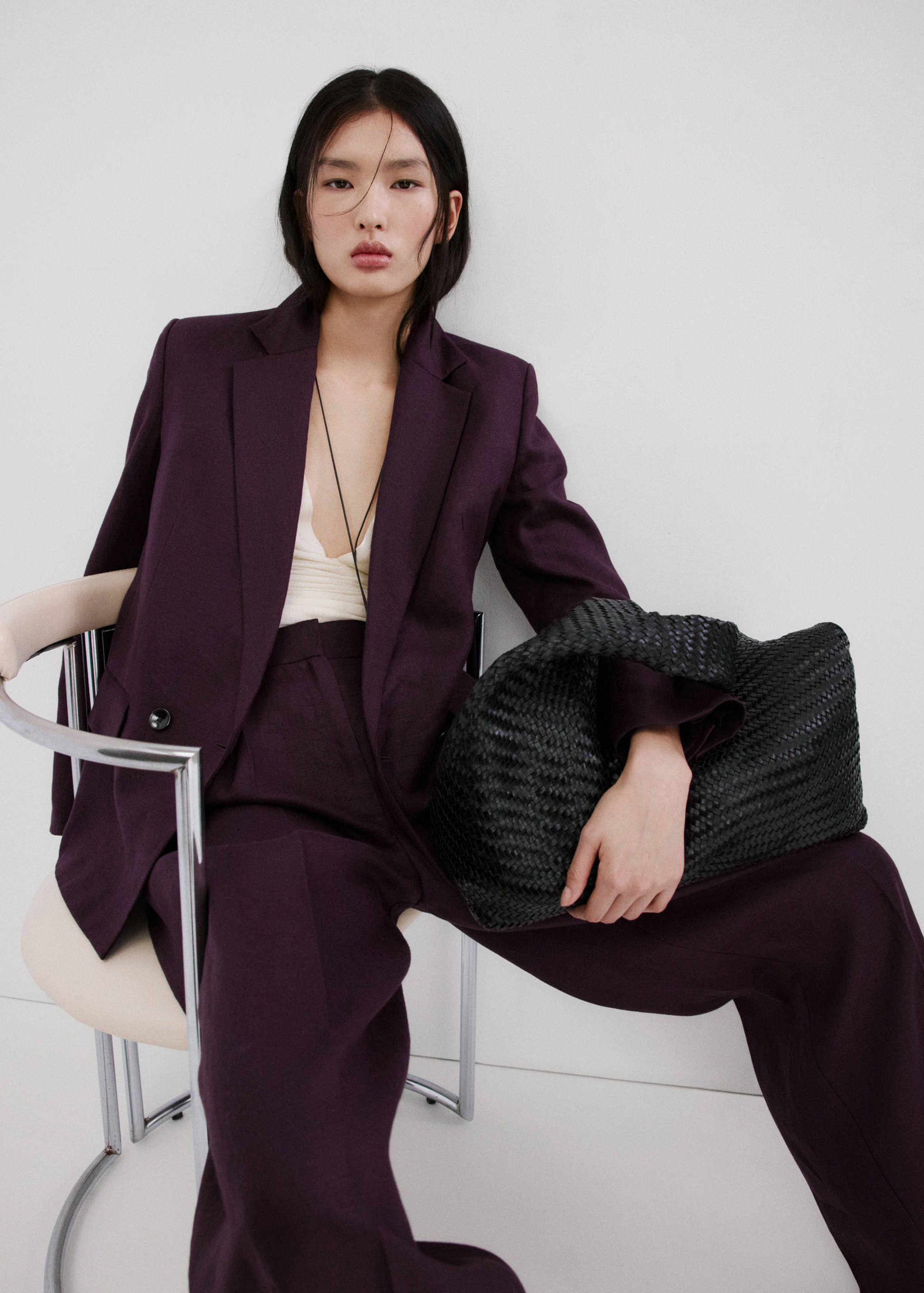 Straight-fit linen suit trousers - Details of the article 1