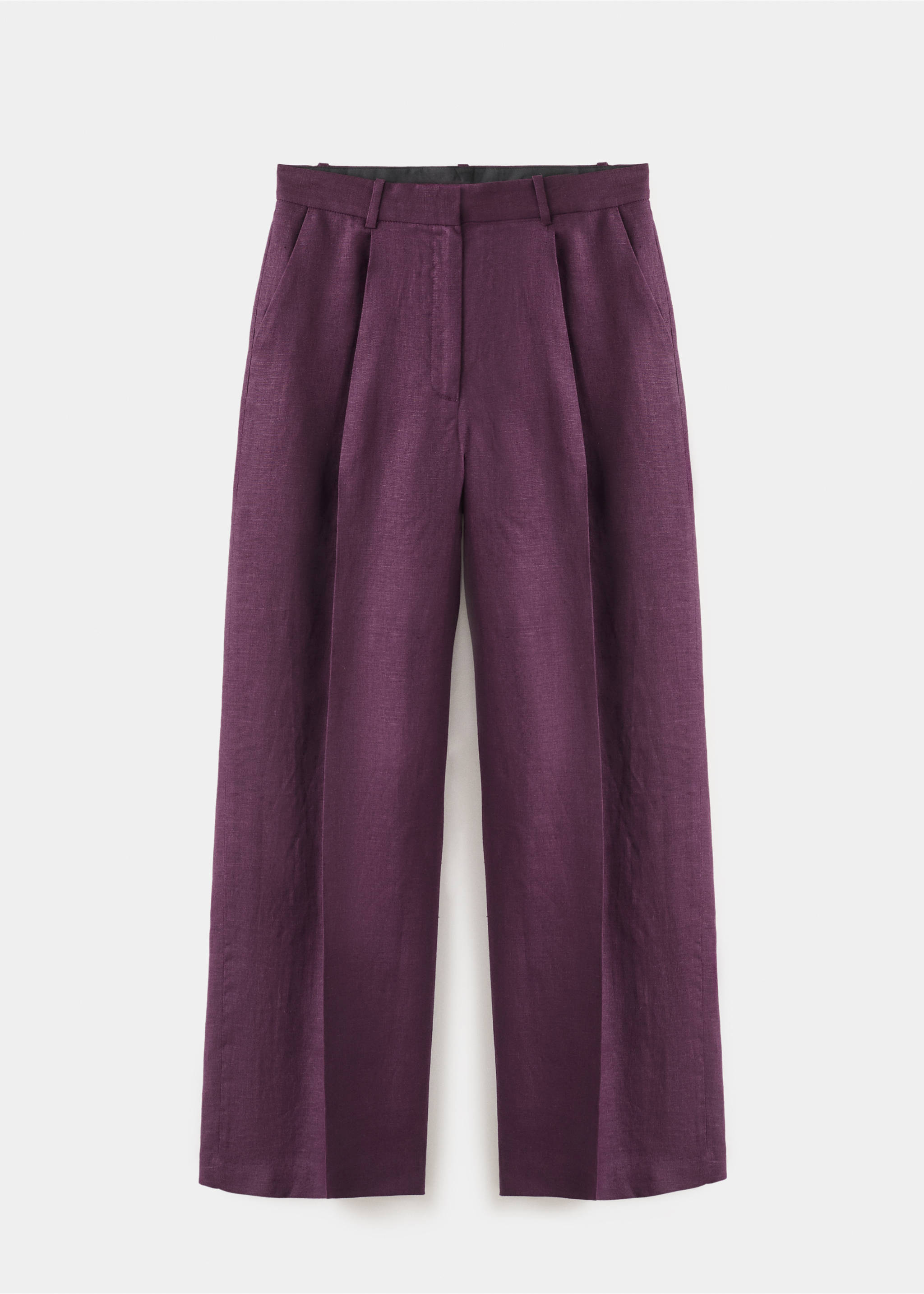 Straight-fit linen suit trousers - Article without model, Purple. Ref: 27017162-00.
