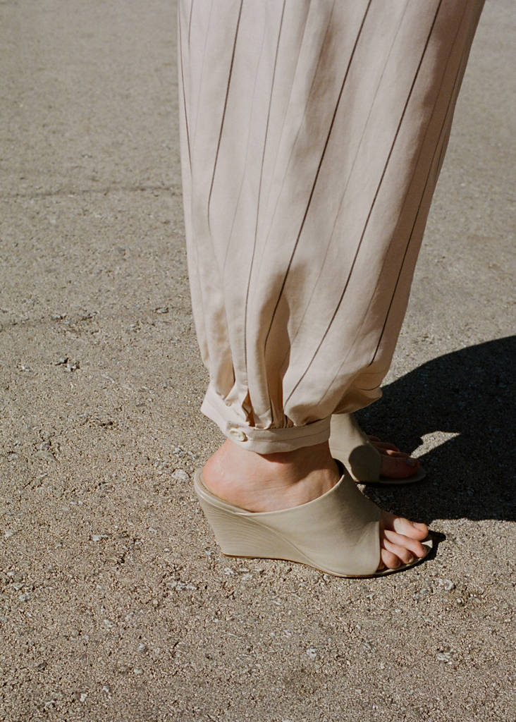 Striped lyocell balloon pants — Ecru
