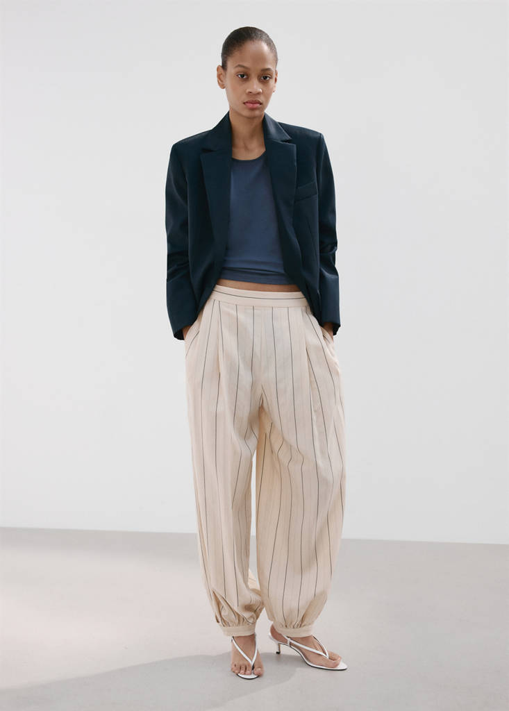Striped lyocell balloon pants — Ecru