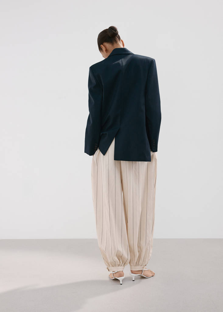 Striped lyocell balloon pants — Ecru