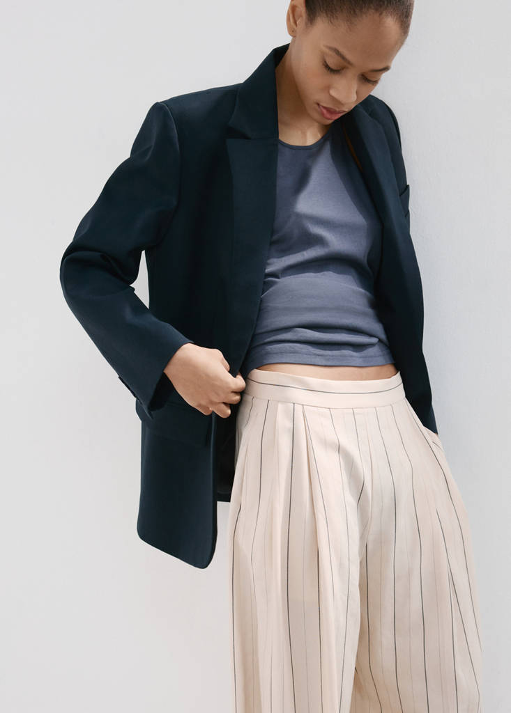 Striped lyocell balloon pants — Ecru