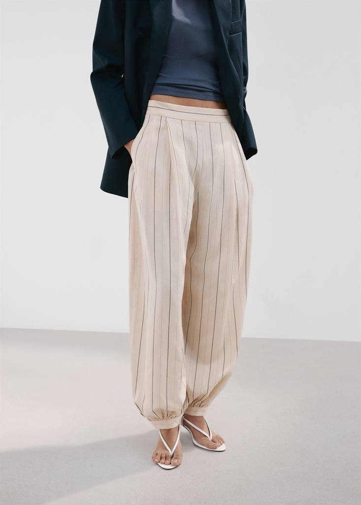Striped lyocell balloon pants — Ecru