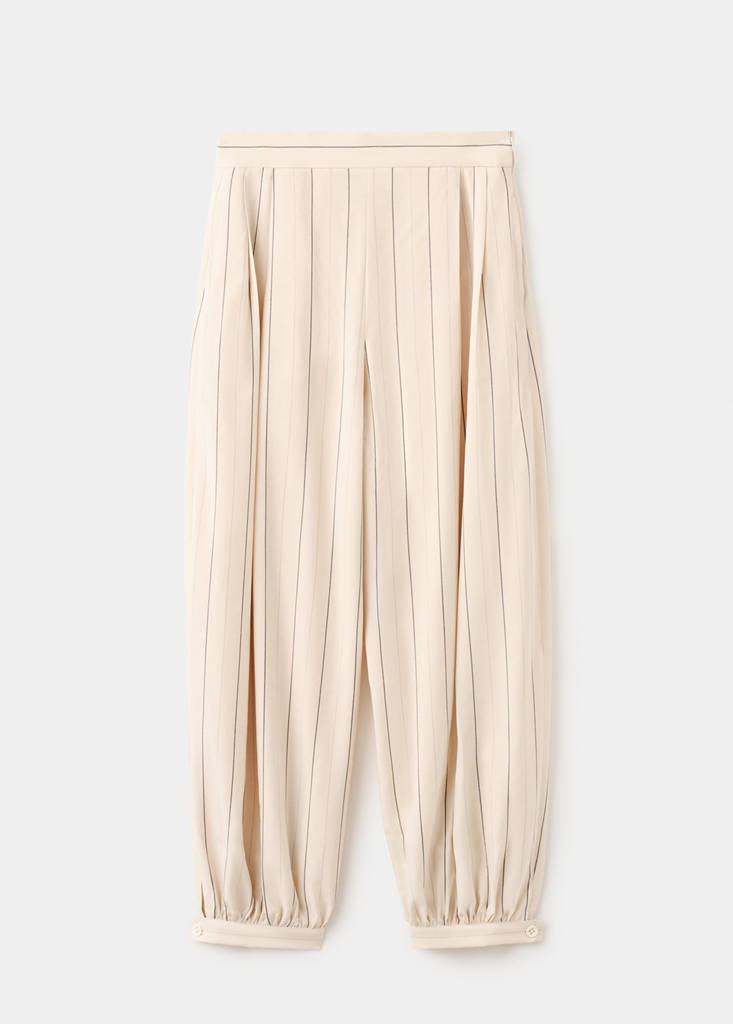 Striped lyocell balloon pants — Ecru