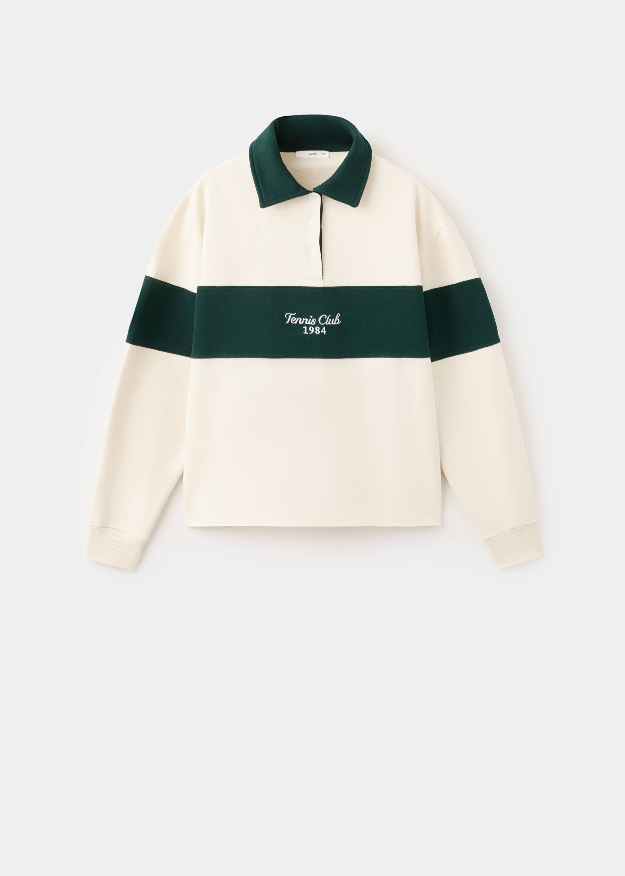 Sweatshirt à col polo avec inscription brodée - Article sans modèle, Écru. Ref: 27017165-00.