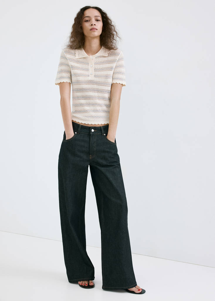 Striped openwork knit sweater — Ecru