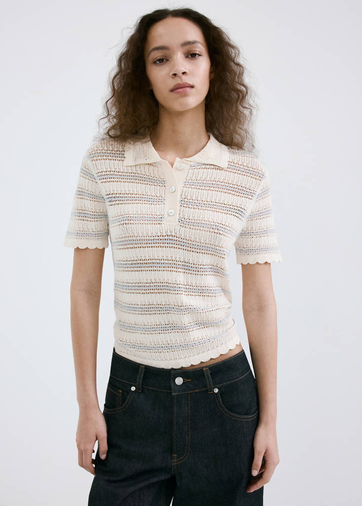 Striped openwork knit sweater — Ecru