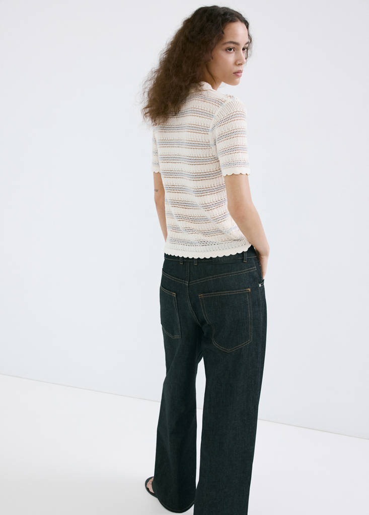 Striped openwork knit sweater — Ecru