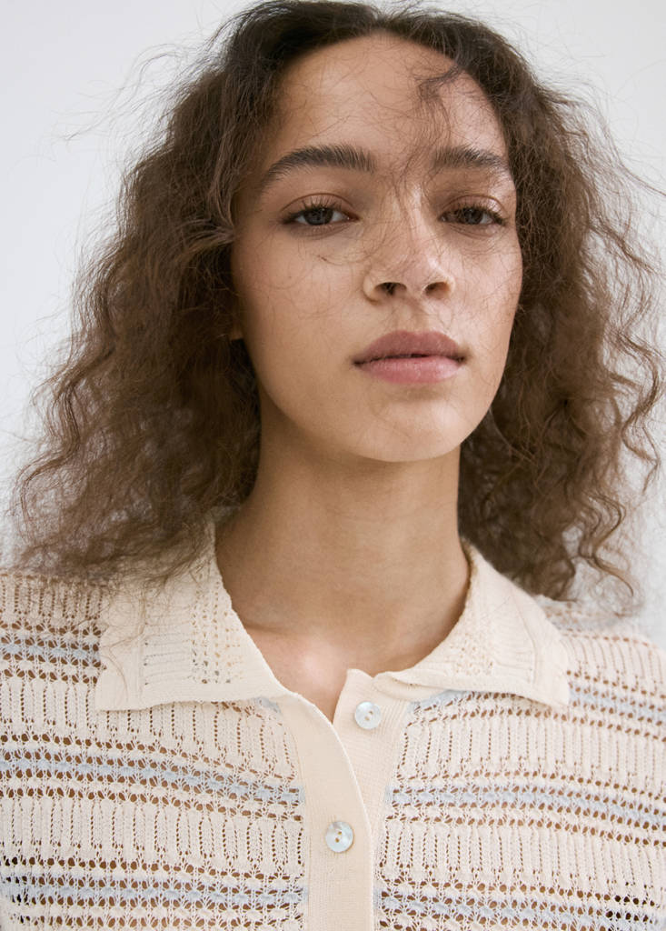 Striped openwork knit sweater — Ecru