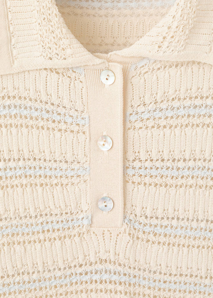 Striped openwork knit sweater — Ecru