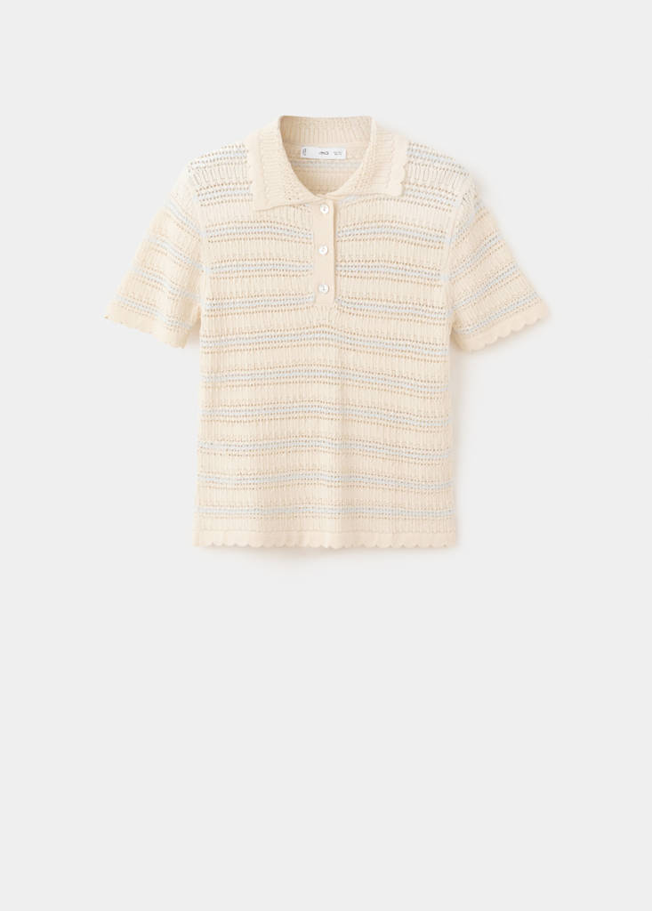 Striped openwork knit sweater — Ecru