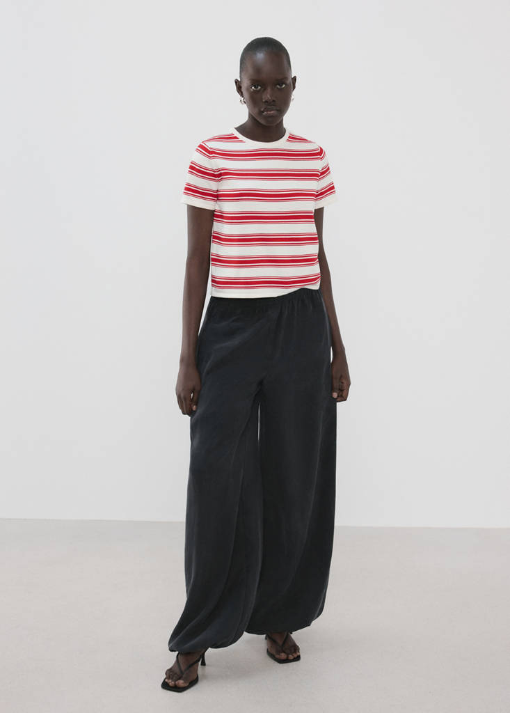 Knit striped sweater — Red
